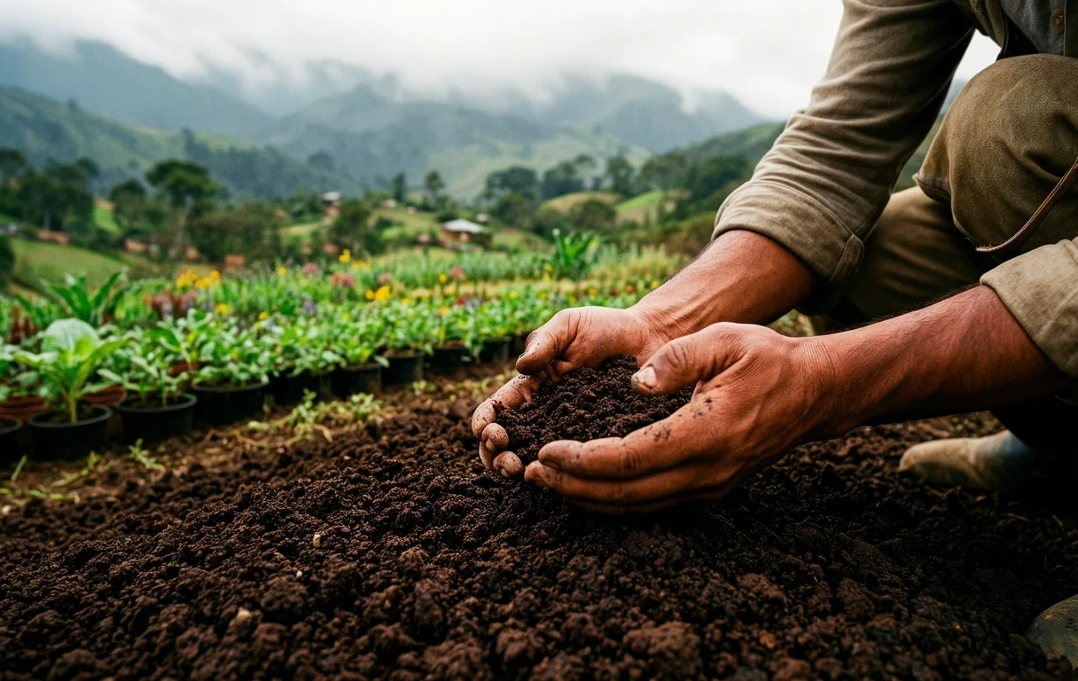 Paisaje de agricultura regenerativa en Colombia